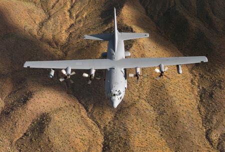 EC-130H Compass Call - A shot from above the EC-130H Compass Call while it